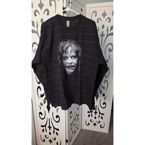 Exorcist Regan Horror Long Sleeve Tee XL Black Striped Creepy Graphic